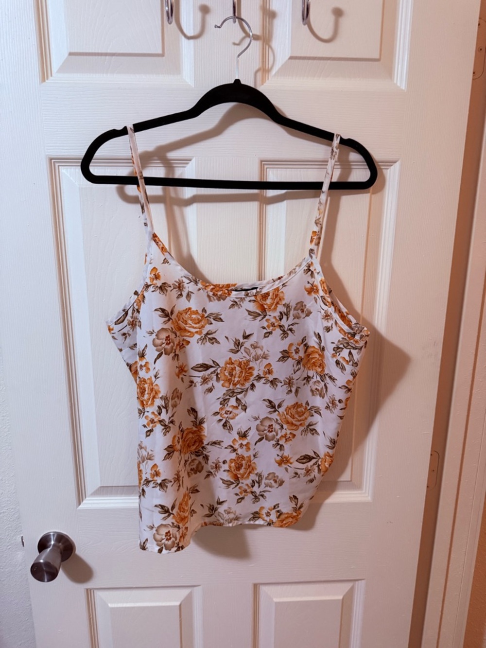 Satin White Floral Spaghetti Strap Cami with Mustard Roses